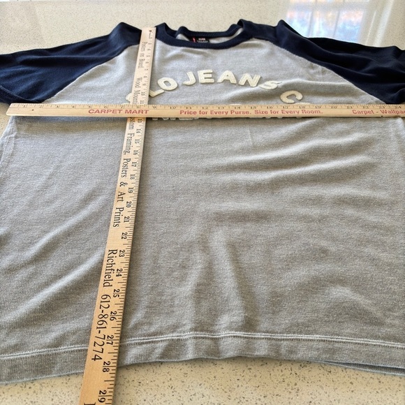 RALPH LAUREN POLO JEANS Sweater Pullover Ringer Shirt Logo Mens Large Gray Navy - Picture 8 of 11